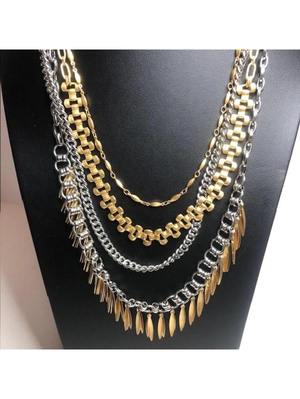 8434 SLATE brand Multi-Strand Two-Tone Chain Necklace Gold tone Silver tone 18"